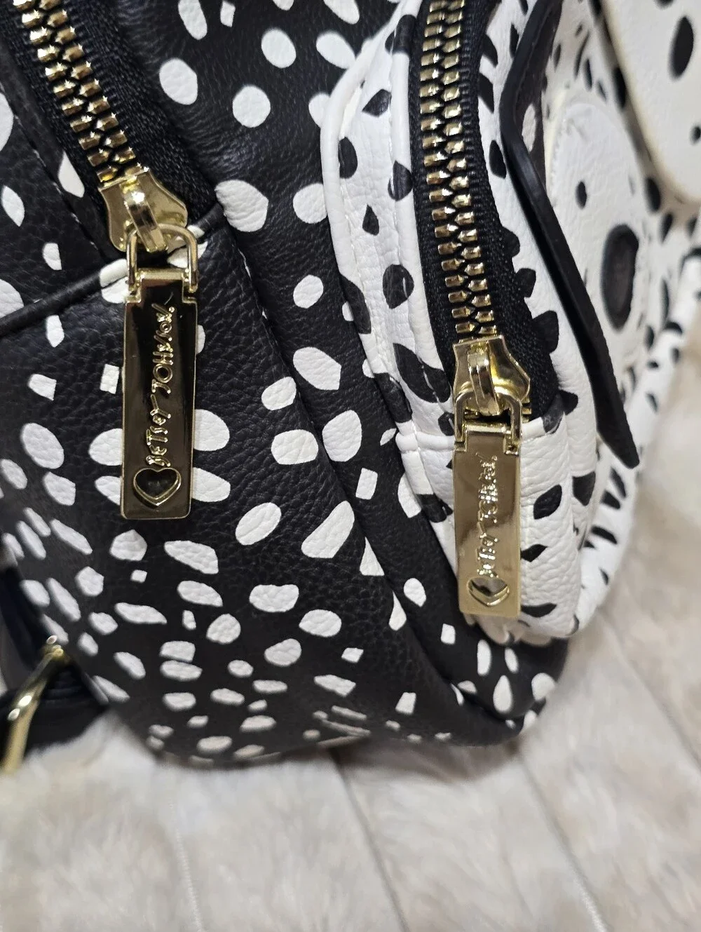 Betsey Johnson Black & White Dalmatian Puppy Dog Face Mini Backpack